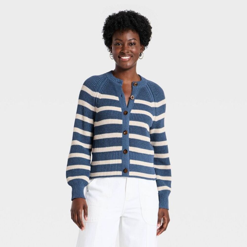 Women's Iconic Cotton Cardigan - Universal Thread Blue Striped XL